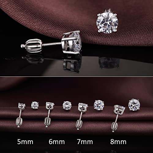 Rhodium Plated Sparkling CZ Diamond Stud Earrings 925 Sterling Silver Round Cut and Princess Cut 5A+ Cubic Zirconia Stud Earrings | Screw Back CZ Stud Earrings Hypoallergenic Earrings4