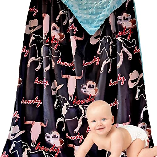 Image of Western Baby Blanket - Cowgirl Cowboy Baby Toddler Bedding - Baby Girl Baby Boy Throw Blanket - Soft Minky Receiving Blankets - Double Layers 40 X 30 Inches (Black Horse)