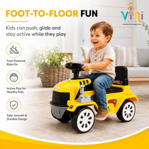 Image of Farm Tractor Ride On Toy for Kids 2-5 Years, Foot-to-Floor Manual Ride On with Comfortable Backrest, Easy-Grip Steering Wheel, Wide Wheels, Indoor & Outdoor Ride On Toy for Boys & Girls