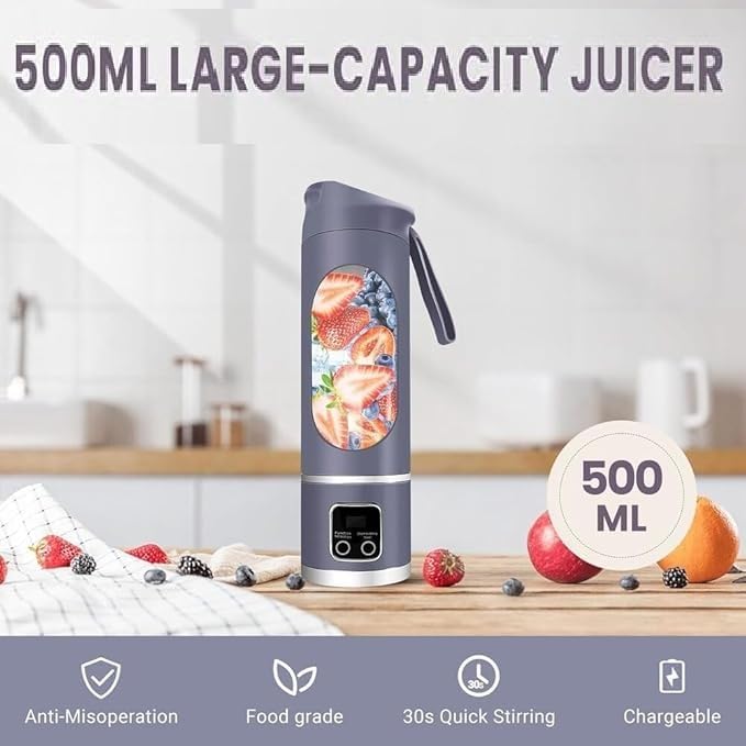 Image of Portable Personal Blender Bottle - USB Rechargeable Smoothie Maker with Travel Lid, Powerful Mini Juicer for Fruits & Vegetables, BPA-Free, Easy Clean (Multicolour, Juicer Mixer Blende)