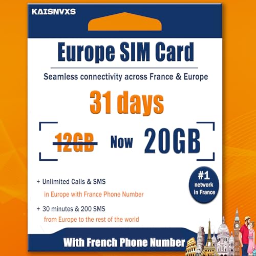 Prepaid SIM Card for Europe Travel with 20GB of 4G...
