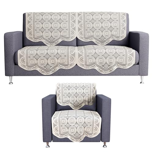Image of Kuber Industries (Set of 6) Stylish & Durable Cotton Sofa Covers 2+1 Seater | Washable Sofa Protector /Mat & Slipcover for Living Room & Office | Plain Circle - Off White