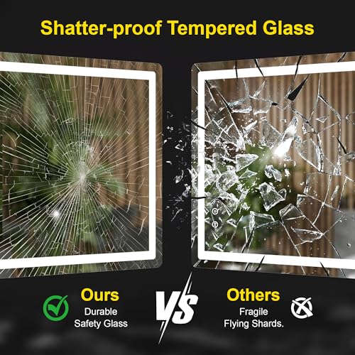 Image of LED Bathroom Mirror with Lights, 30 inchx45 inch Lighted Vanity Mirror for Wall | Anti-Fog, Dimmable 3 Color Light, Backlit+Frontlit, Shatterproof Tempered Glass, Memory Function