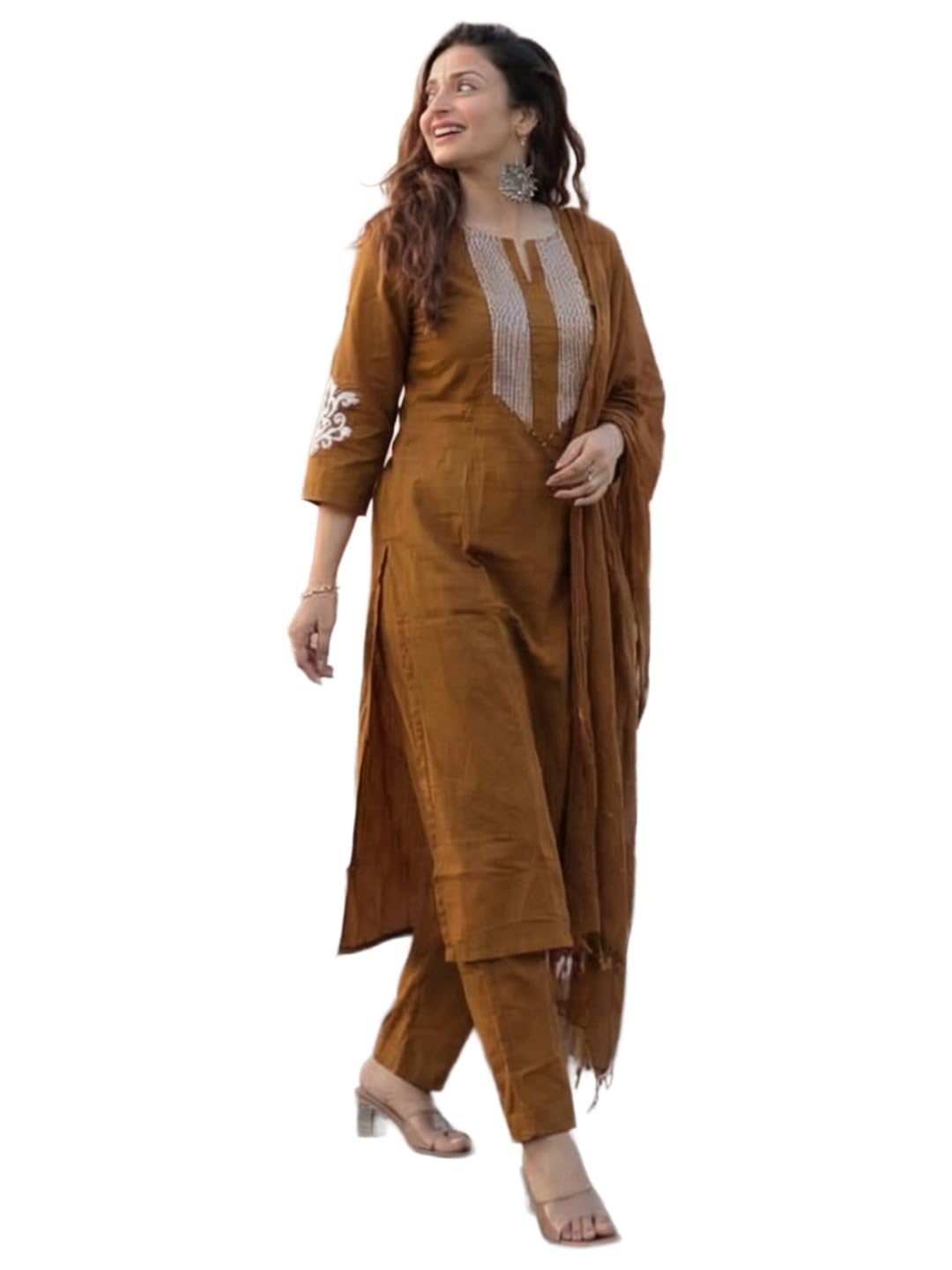 Kurta Sets for Women Viscose Embroidered | Kurta Pant Dupatta Set | Straight Kurti Set for Women | Round Neck V-Slit 3/4 Sleeve Ethnic Suit | Designer Indian Kurti Outfit with Pants-image-27