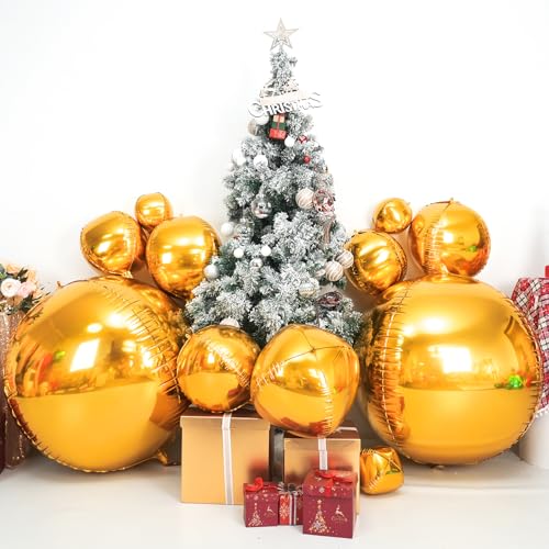 Image of 50 Inch Metallic Gold Round Foil Balloons 3pcs Large Mylar Balloons | Jumbo Giant Helium 4D Ball Balloons for Birthday Party, Graduation, Wedding, Christmas, New Year, Disco Prom Party Decoration