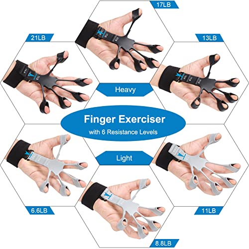 Finger Strengthener, Grip Strength Trainer, Hand Grip Strengthener, Hand Therapy, Finger Exerciser & Hand Strengthener (Gray) - Thumbnail 5