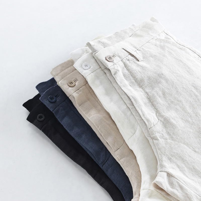 Men's Linen Pants Flat Front Casual Fit Dress Pants Solid Summer Lightweight Linen Trousers2
