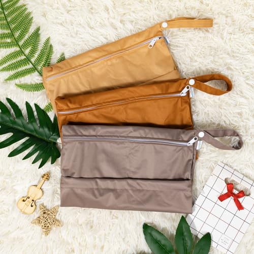 Image of Babygoal Wet Dry Bags for Baby Cloth Diapers, Washable Travel Bags, Beach, Pool, Gym Bag for Swimsuits & Wet Clothes with Two Zippered Pockets 3 Pack, 3LN20