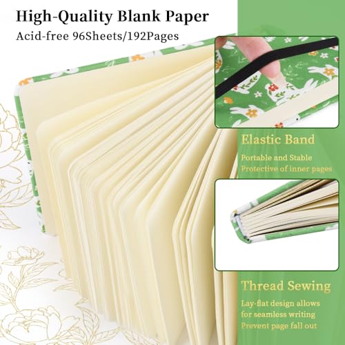 Image of 4.8 inch Pocket Sketch Book,80gsm Hardcover Art Sketchbook for Drawing Journal | Cloth Cover,80gsm Blank Paper,96Sheets,Lay-Flat,Portable Travel Creation Paint Diary Memo Planner,Dry MediaGreen Rabbit