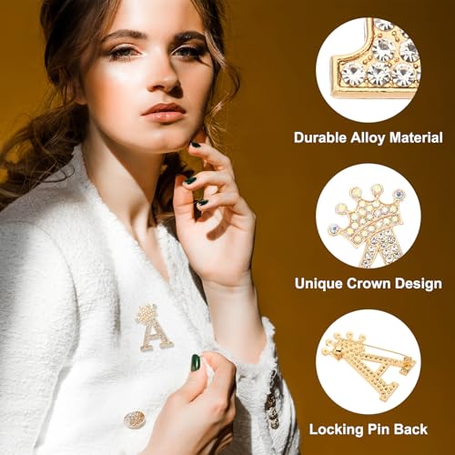 Image of PATIKIL Letter Brooch Pins, Crown Initial Rhinestone Alphabet Letter Lapel Badges Pin for Women Suits