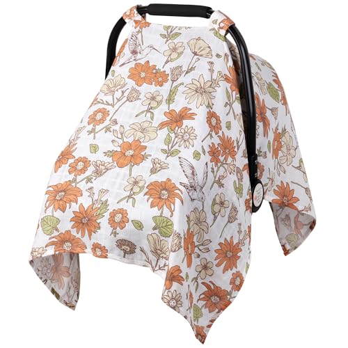 Metplus Muslin Carseat Cover for Babies,Breathable Infant Carseat Cover Lightweight Baby Carrier Cover for Girls Boys, Fit Spring Summer/Hot Days/Warm...