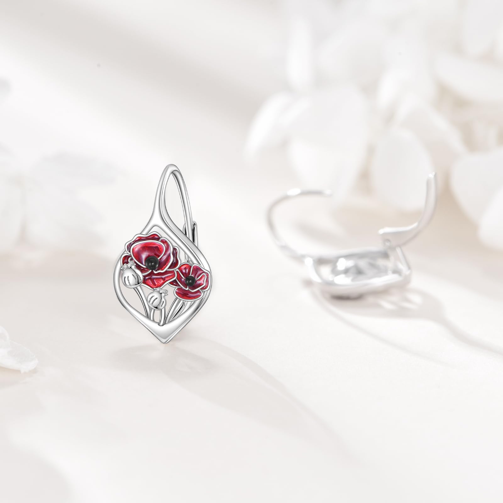 ONEFINITY Blume Ohrringe 925 Sterling Silber Rot Mohn Rose Ohrringe Mohn Blume Schmuck Geschenk für Damen