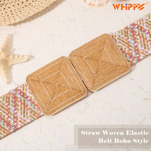 WHIPPY Straw Woven Elastic Belt for Women Fashion Boho Raffia Ladies Belt Braided Wide Stretch Waistband for Dress3