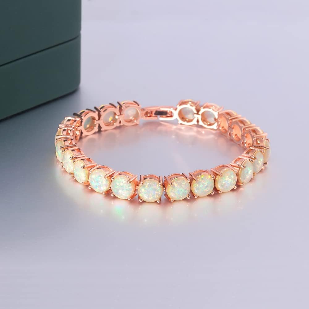 CiNily Created Blue White Fire Opal/Mystic Clear Crystal Bracelets for Women 18K White Gold Plated Big Round or Oval Shape Gems Bracelet Jewelry Gifts - Image 3