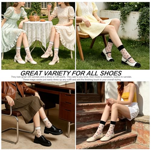 Image of 5 Pack Flower Sheer Socks for Women Ruffle Lace Ankle Socks