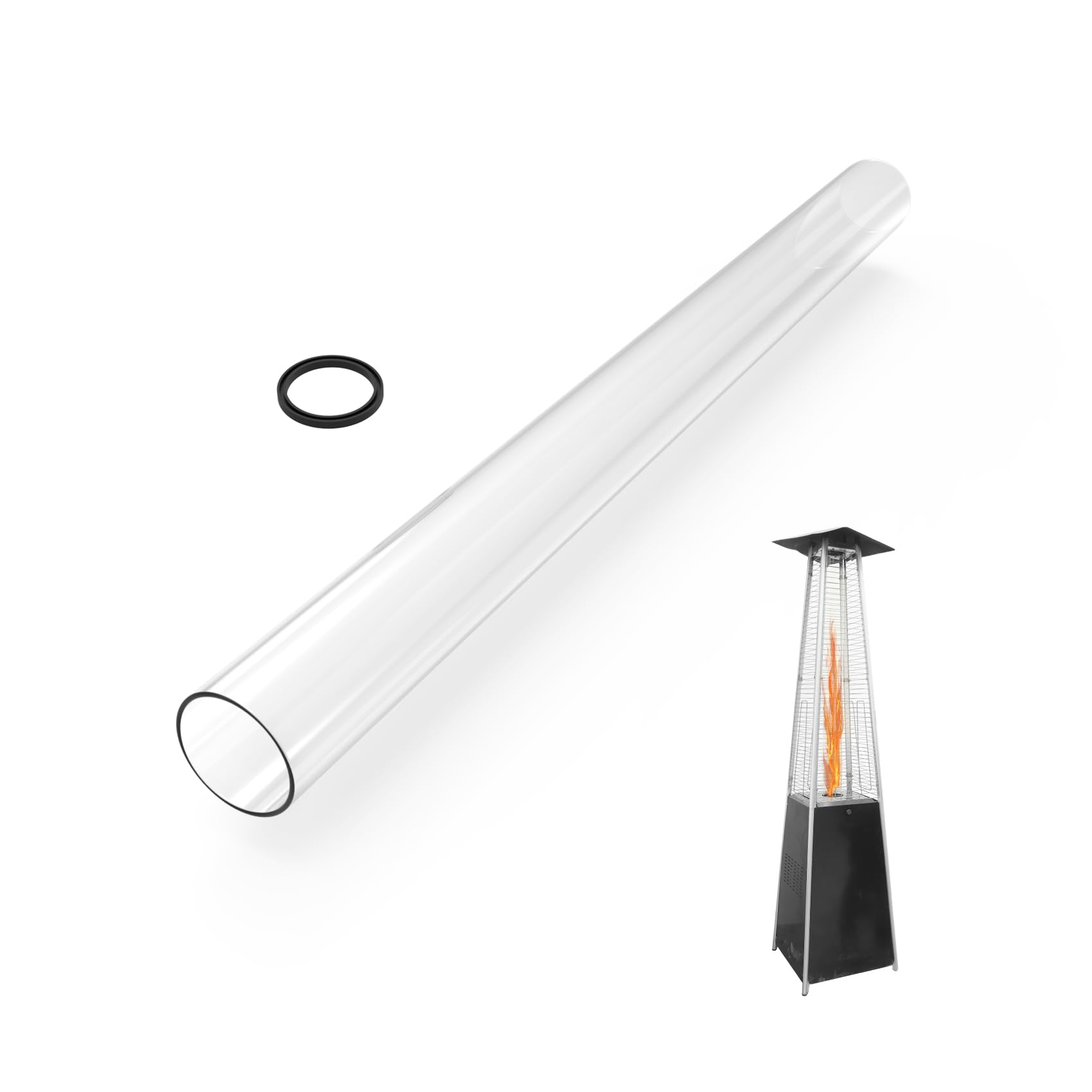 Onlyfire Tubo in Vetro Borosilicato per Riscaldatore da Esterno a Piramide a 4 Lati, Tubo di Vetro di Ricambio Resistente alle Alte Temperature per Riscaldatori a Gas da Esterno, 125cm x 10cm