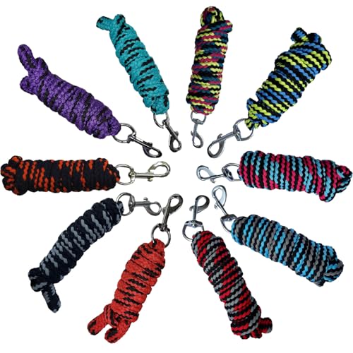 BRAMA-WEST Anbindestricke 10er-Set – 2 m Lange Führstricke mit Karabinerhaken - stabile Pferdestricke im bunten Farbmix, langlebig & pflegeleicht