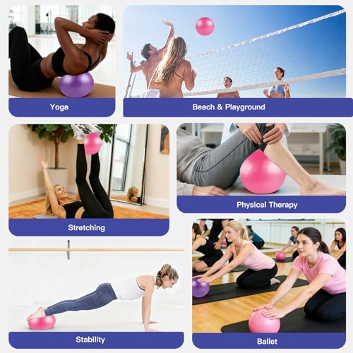 Image of Guirnd Pilates Ball 2P, 9 Inch Workout Ball for Women Men Kid Toddler, Small Exercise Ball with Pump for Physical Therapy, Stability, Stretching, Barre, Yoga, Core(Pink & Purple)
