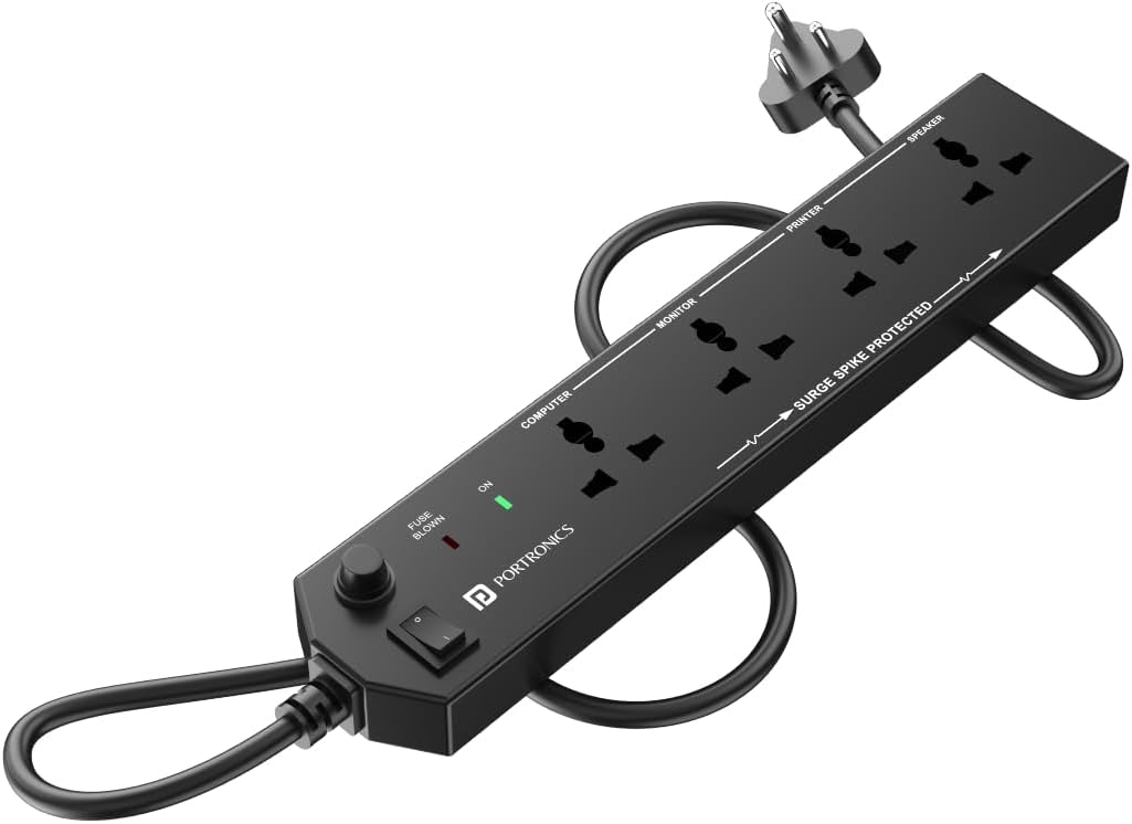 Power Plate 10 Extension Board with 4 Universal Sockets, 2 Meter Long Cord, 1500 Watts, 6 Amp Multi Plug for Office & Home Appliances (Black)