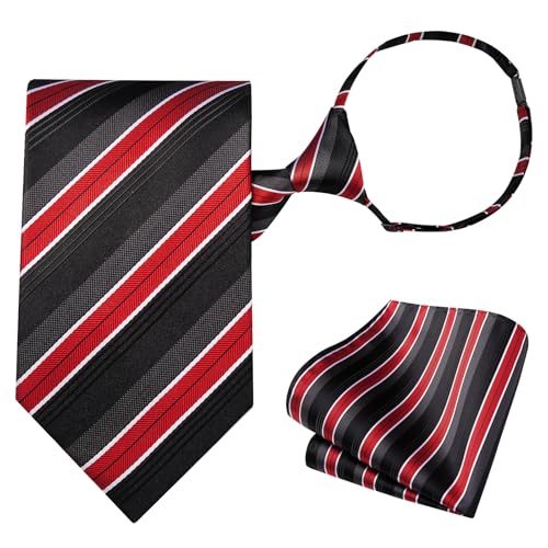 Image of HISDERN Pre Tied Ties for Men Adjustable Mens Tie Classic Paisley Stripe Necktie and Pocket Square Set for Wedding Party