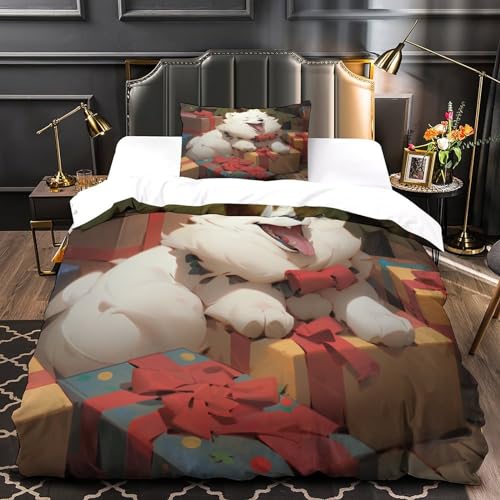 Housse de couette Noël chien 3D 135x200 microfibre - 3
