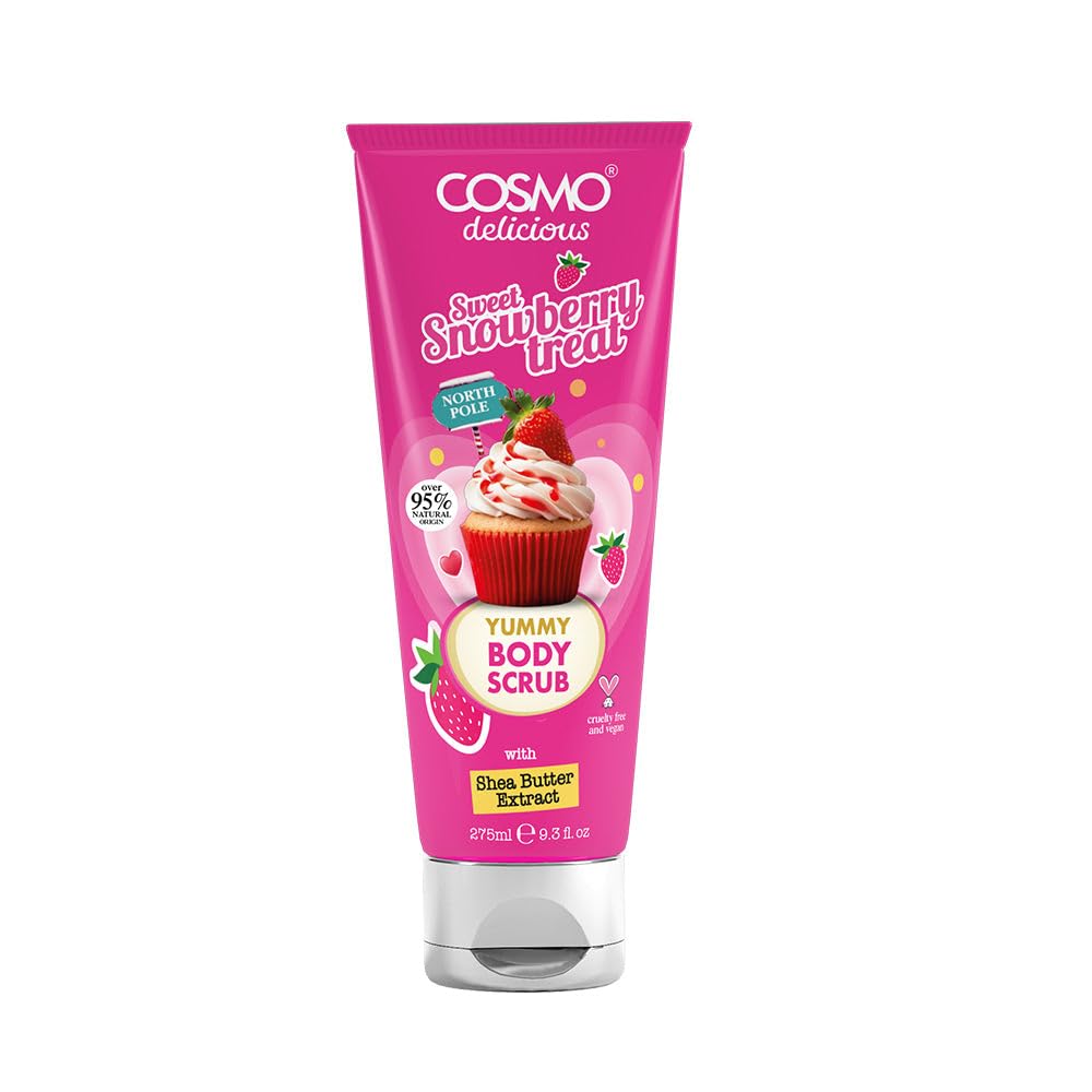 Cosmo Delicious Sweet Snowberry Treat With Shea Body Scrub For Men & Women 275ml, Exfoliating Body Scrub, Hydrating & Nourishing, Sugar Scrub, Berry Scent, Dead Skin & Deep Cleansing, All Skin Types-image-2