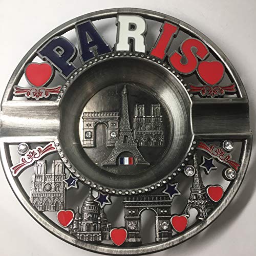 VIANAYA - Posacenere Paris Torre Eiffel e Altri Monumenti di Parigi - Materiale metallo Grigio scuro -Aspetto Bronzo - Diametro 12CM