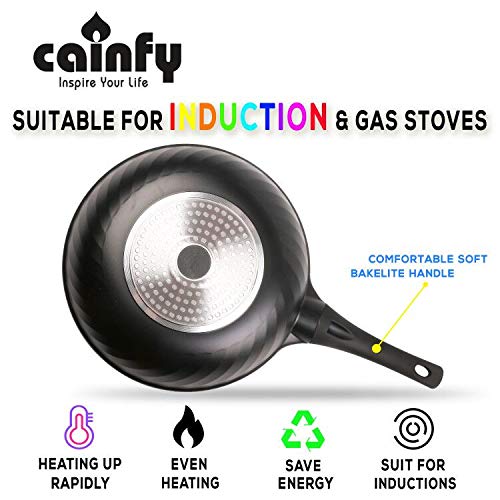 Cainfy Woks and Stir Fry Pan with Lid, Nonstick Wok Pan Induction Compatible 12 Inch