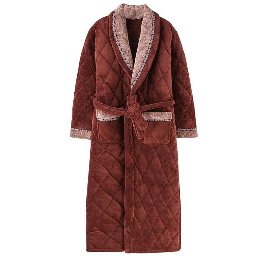 HAIBI Men Robes Red Winter Bathrobe Male Three-Layer Cotton Plus Velvet Warm Robes Super Thick Flannel Home Dressing Gown