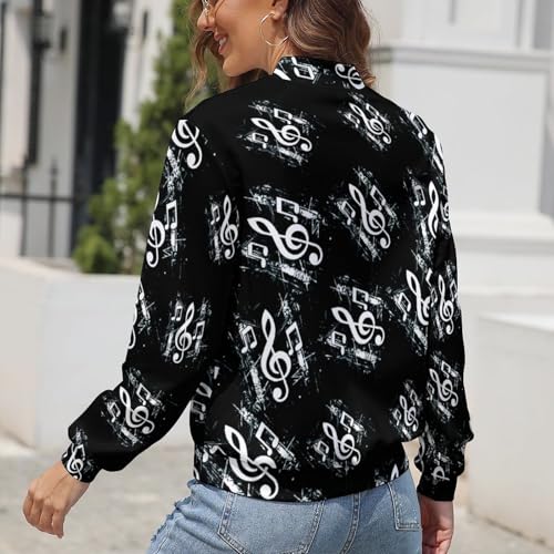Musical Note Music Bomber Jacket Women Long Sleeve Zip Up Baseball Jacket Coat Casual Top3