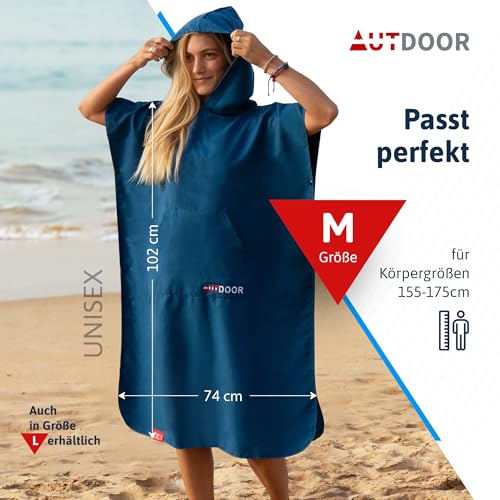 AUTDOOR® Mikrofaser Badeponcho Damen & Herren - nachhaltig aus 100% recycelten PET-Flaschen - Handtuch als Umziehhilfe für Strand und Wassersport - schnelltrocknend & kompakt (Blau, Medium)