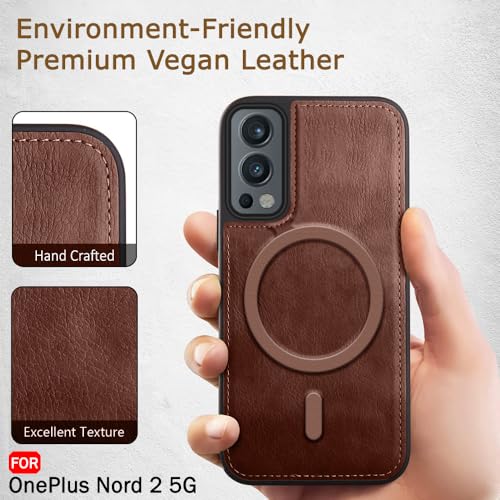 Image of TheGiftKart Genuine Leather Finish Back Cover Case for OnePlus Nord 2 /Pac-Man Edition | Raised Edges for Camera & Screen Protection | Shockproof Stunning Minimalist Design (MagSafe Compatible, Brown)