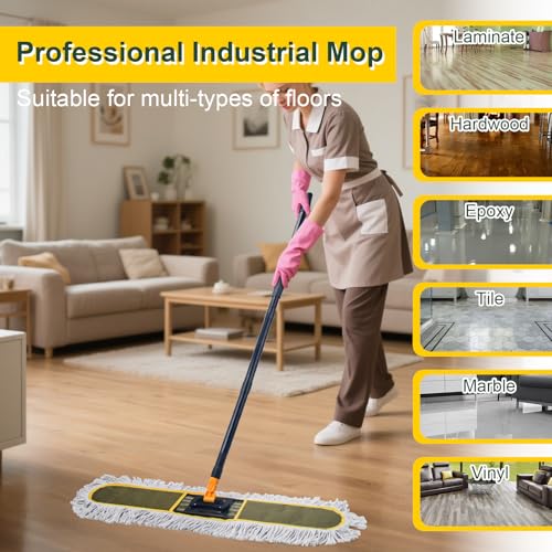 Image of 36 inch Commercial Dust Mops for Floor Cleaning with Replacement Mop Pad, Heavy Duty Large Dust Mop for Hardwood Floors,Industrial Floor Duster Wet Dry Mop for Office Garage Warehouse Factory Mall