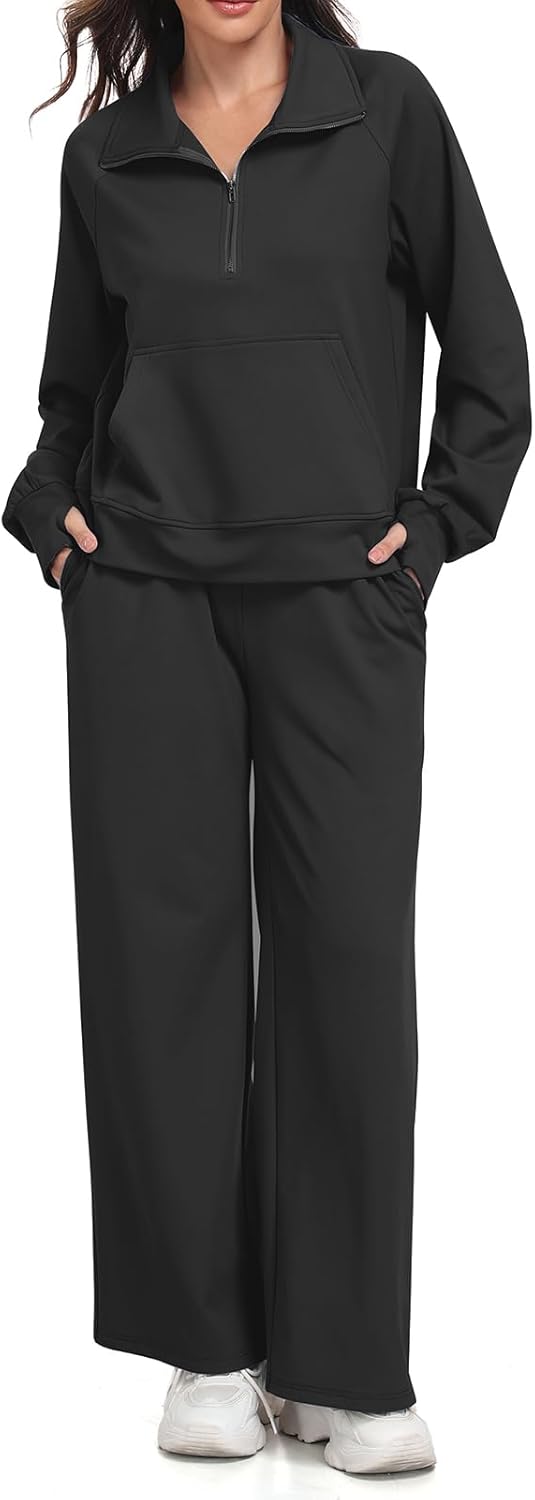 BLEVONH Fleece Sweatsuits Women 2 Piece Outfit Half Zip Sweatshirt Lounge Sets Wide Leg Sweatpants 2025 Tracksuit - Image 6