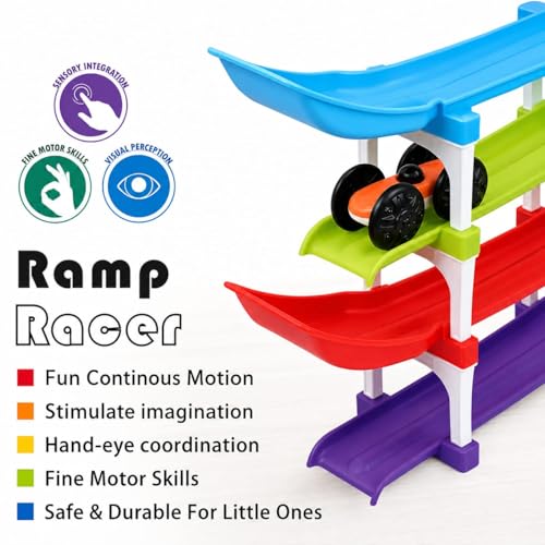 Image of 6-Level Car Ramp Racer Toy with 4 Mini Cars for Kids | Rolling Track Racing Toy for Toddlers Age 2-7 Years | Educational Car Slide | Birthday Gift for Boys & Girls | Colorful Racing Ramp Set