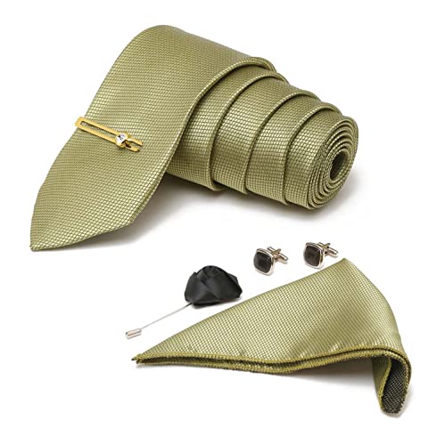 Image of MUTAQINOTI Mens Woven Premium Silk Necktie Suit Accessories Set With Pocket Square Cufflinks Brooch Golden Tie Pin (TEGP2)