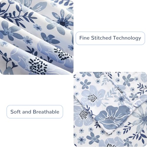 Image of Mooreeke Full Size Sheets Set - 4 Piece Soft Breathable Microfiber Bed Sheet Set - Blue & White Flower Pattern Sheet Set Full - Deep Pocket Non-Slip Floral Fitted Sheet Included for All Season