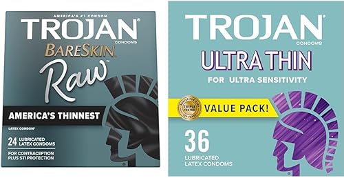 Miniatura 1 de TROJAN BareSkin - Condones finos crudos y condones ultrafinos para ultra sensibilidad, condones lubricados para hombres, el condón número uno de