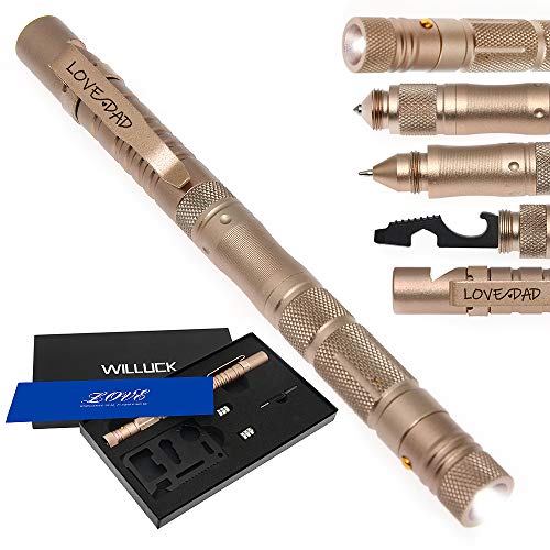 WILLUCK Gifts for Dad,Tactical Pen with LED Flashlight,Engraved Love DAD,Best Christmas Stocking Stuffers for Dad, Birthday Dad Gifts from Daughter Son,Gift Box