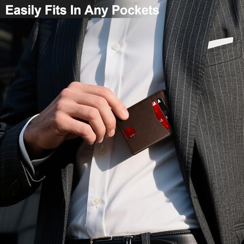 Image of Wallet for Men Slim RFID Blocking Leather Credit Card Holder Wallet for 14 Cards, Bifold Minimalist Thin Wallet with 2 ID Windows & Cash Slot, Front Pockt Carteras Para Hombres, Birthday Gifts for Men