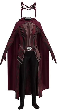 Wanda Maximoff Costume Scarlet Witch Cosplay Halloween Dress Up Red Cloak Jumpsuit with Headpiece Outfits