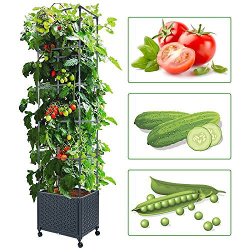 LINEX Raised Garden Bed Planter Box with Trellis, 67.6” Tomato Planters for Climbing Plants Vegetable Vine Flowers Outdoor Patio, Tomatoes Cage w/Self-Watering & Wheels - Image 3