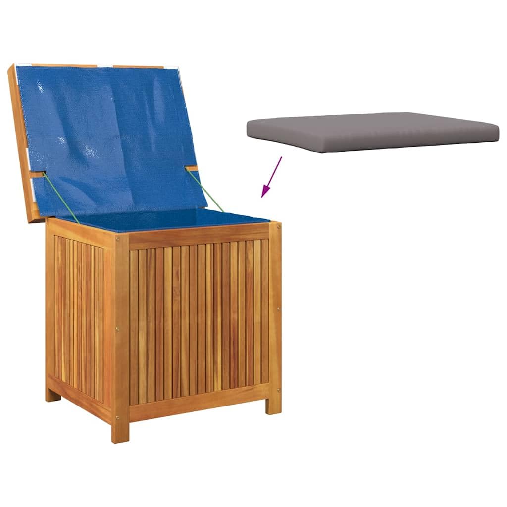 Scatola per cuscini esterni, 60 x 50 x 61 cm, acacia massiccia | Con Coperchio, Borsa Impermeabile Interno, Doghe Ventilate, Stoccaggio Giardino