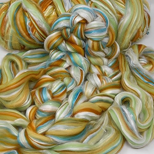Image of Combed Top Roving. Limited Edition Fiber for Spinning, Needle Felting, Wet Felting, Weaving and Crafting. Fancy, Colorful, Exotic Designer Blend, Coastline