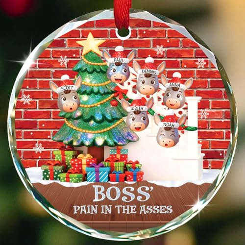 Customized Six Member Team Glass Ornament Christmas, Funny Boss Gifts, Office Humor Gift for Bosses Employees Best Team, Personalized Names Teammate Ornament Xmas Keepsake, Fun Donkey Decoration