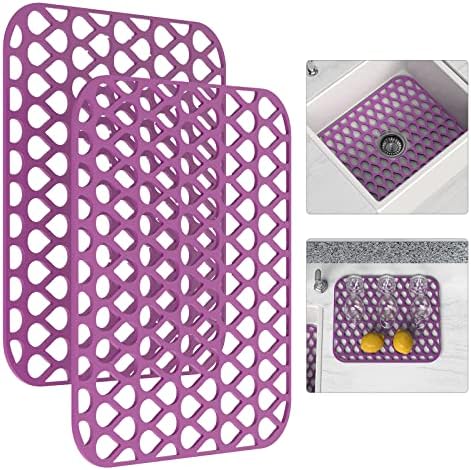Silicone Sink Mat 2PCS TOOVEM Sink Protectors for Kitchen Sink, Sink Mat Grid Non-Slip Folding Sink for Bottom of Farmhouse Stainless Steel Porcelain Sink Pad - Purple