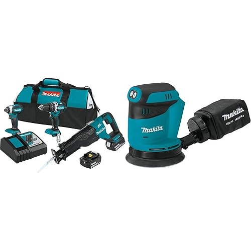 Makita XT328M 18V LXT Lithium-Ion Brushless Cordless 3-Pc. Combo Kit (4.0Ah) with XOB01Z 18V LXT Lithium-Ion Cordless 5" Random Orbit Sander