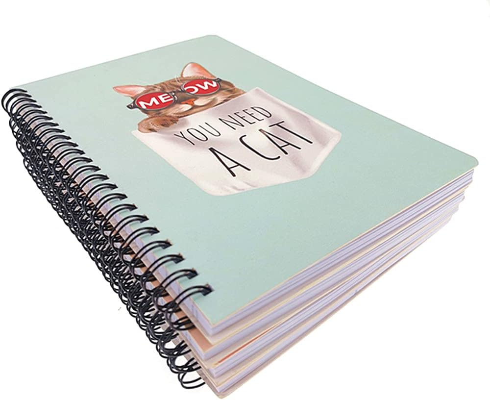 4 Pack A5 Spiral Notebook Journal,Wirebound Ruled Sketch Book NotePad Diary Memo Planner,A5 Size(8.3X5.7") & 80 sheets (Cartoon cats)