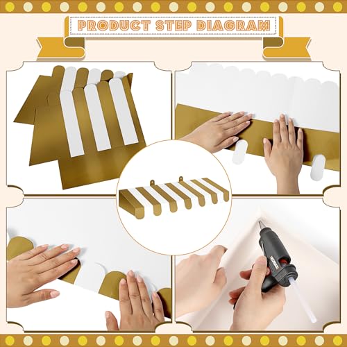 Image of Boao 4 Pcs 3D Cardboard Awning Decor,Gold and White,Striped Style | Paper Awning, Circus Carnival Theme, For Bulletin Board, Lemonade Stand, Bakery & Ice Cream Truck, Wall Window Backdrop