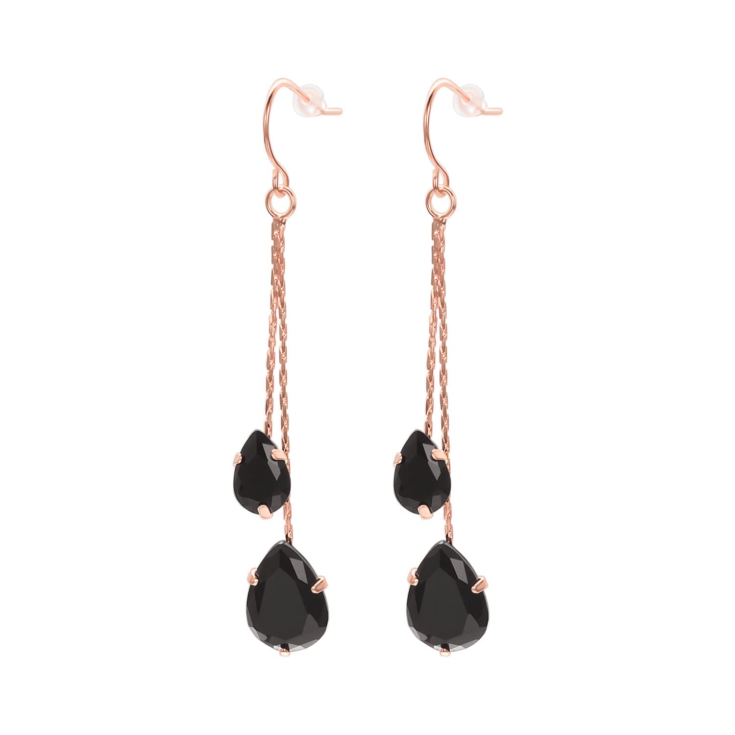 Vissen Lange Ohrringe Hängend Damen Zirkonia Kette Vergoldet Rose Gold Lang Tropfen Ohrringe Schmuck